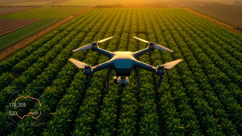 Precision agriculture technology — drone over sustainable farmland